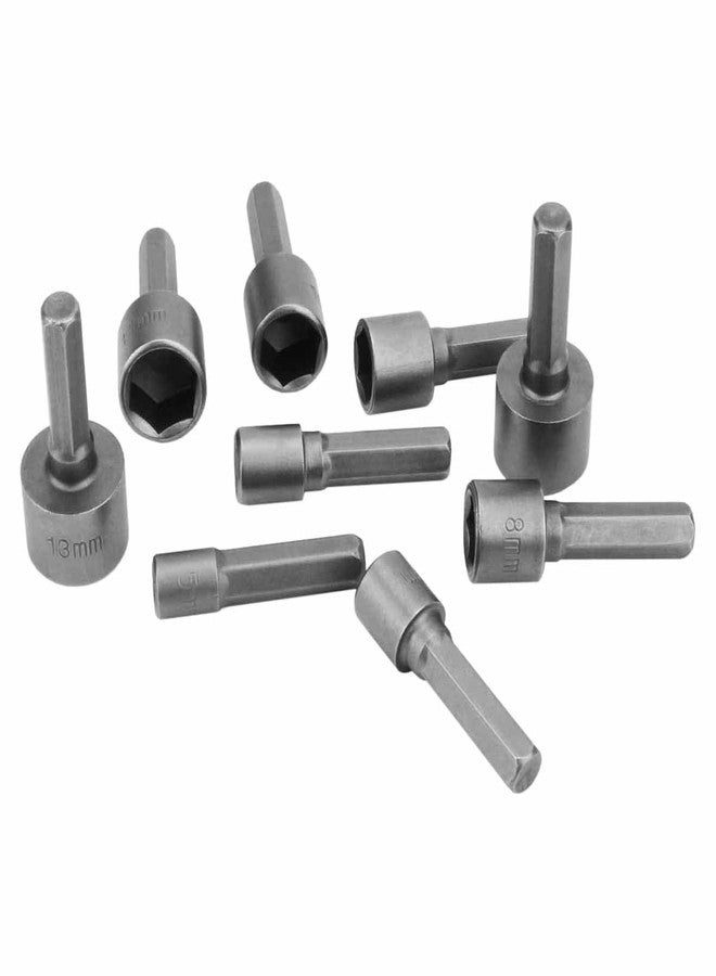 UPTODATETOOLS مجموعة رؤوس مثقاب UPTODATETOOLS مكونة من 9 قطع، مناسبة لفك وتركيب البراغي، مزودة بمحول رأس سداسي 1/4 بوصة، ومقاسات مترية من 5 إلى 13 مم، وغطاء متين، ومفتاح ربط قوي، ومحول مثقاب كهربائي. - Image 1